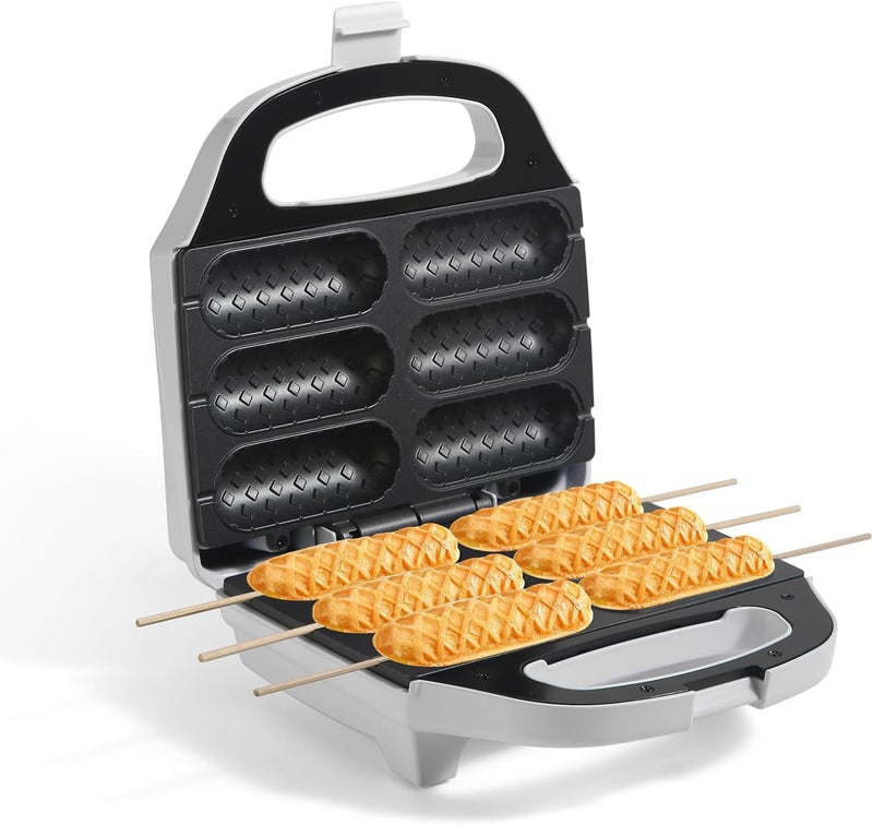 UVFAST Corn Dog Waffle Maker, Hot Dog Waffle Machine with Non-stick Coating Plate, Hot Dog Maker Toaster Make 6 Corn Dogs, Corn Dog Waffle Machine Make Corn Dog in Minutes, Easy to Clean, White - Image 1